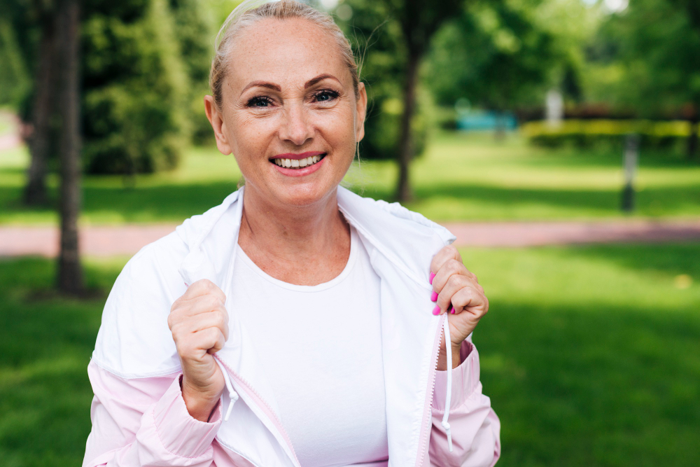 Mujer sonriente disfrutando su día al aire libre